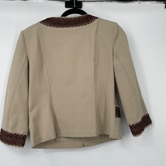 St. John Sport Jacket Leather Embellished Sleeve And Collar Size Small - Picture 3 of 9